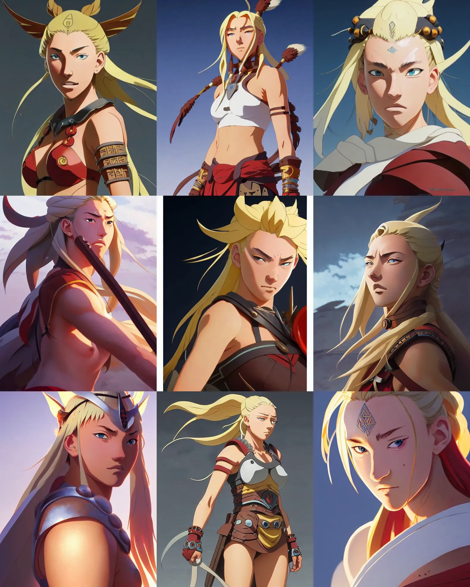 Prompt: azctec warrior, ( kendra sunderland ), detailed perfect face, exquisite details, fire magic, mid view, design on a white background, by studio muti, greg rutkowski makoto shinkai takashi takeuchi studio ghibli