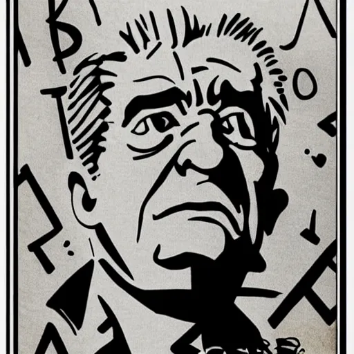 Prompt: jacques lacan doing psychoanalysis in a jojo pose, game poster by dave mckean and raoul ruiz