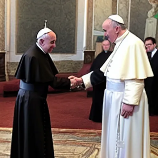 Prompt: photo of pope Francis and chancellor palpatine