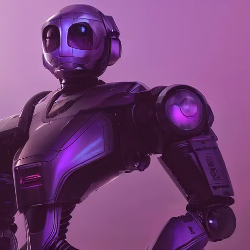 Image similar to hyperrealistic robot, futuristic, sci - fi, greg rutkowski, 3 d render, octane render, unreal engine, purple colors, dramatic lighting, epic composition