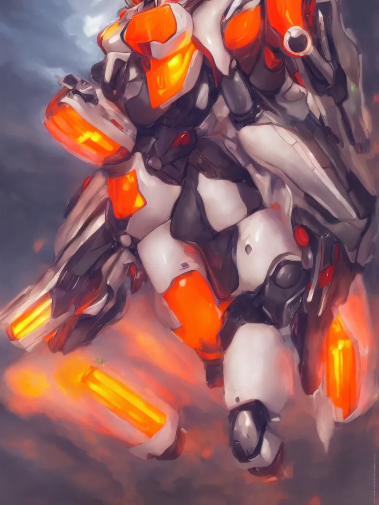 Prompt: A realistic anime portrait of a woman in a Gundam suit with glowing orange, digital painting, by Stanley Artgerm Lau, Sakimichan, WLOP and Rossdraws, digtial painting, trending on ArtStation, SFW version