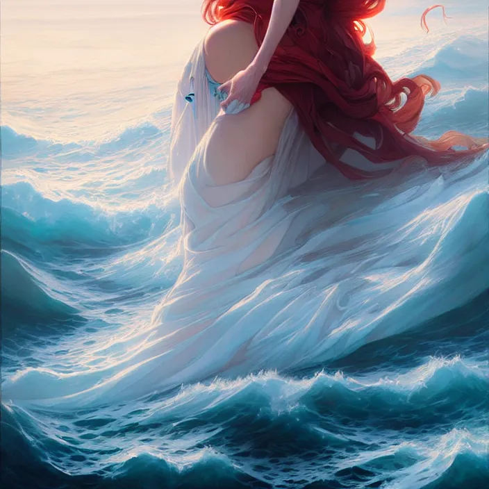 Prompt: style artgerm, joshua middleton, jeremy lipking, a castle of coral, very long spires, water swirling, detailed, ocean background setting, volumetric lighting