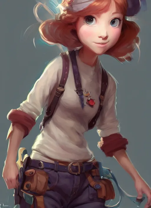 Image similar to a mobile game character concept art of an adventurous girl | | pixar - cute - fine - face, pretty face, realistic shaded perfect face, fine details by stanley artgerm lau, wlop, rossdraws, james jean, jakob eirich, andrei riabovitchev, marc simonetti, and sakimichan, trending on artstation, ghibli