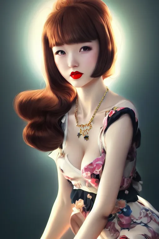 Image similar to a pin up and beautiful fashion charming dreamlke japan girl with lv jewelry, character art, art by artgerm lau and wlop and and ilya kuvshinov and john singer sargent, hyperdetailed, 8 k realistic, symmetrical, frostbite 3 engine, cryengine, dof, trending on artstation, digital art