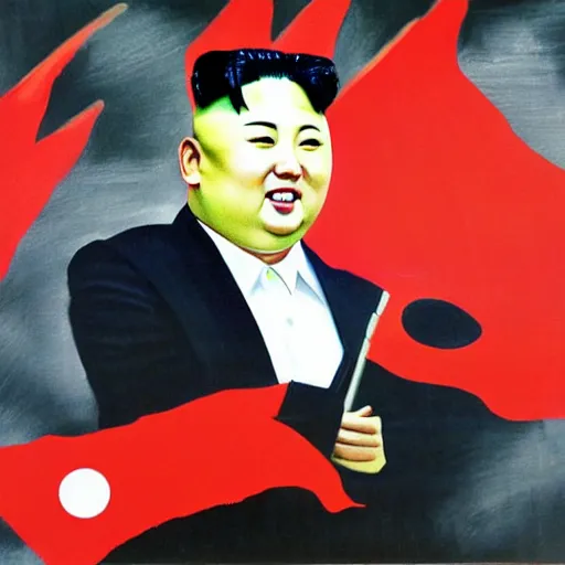 Image similar to kim jong un as k - pop idol dancing on the south korean k - pop stage, painting by john foster