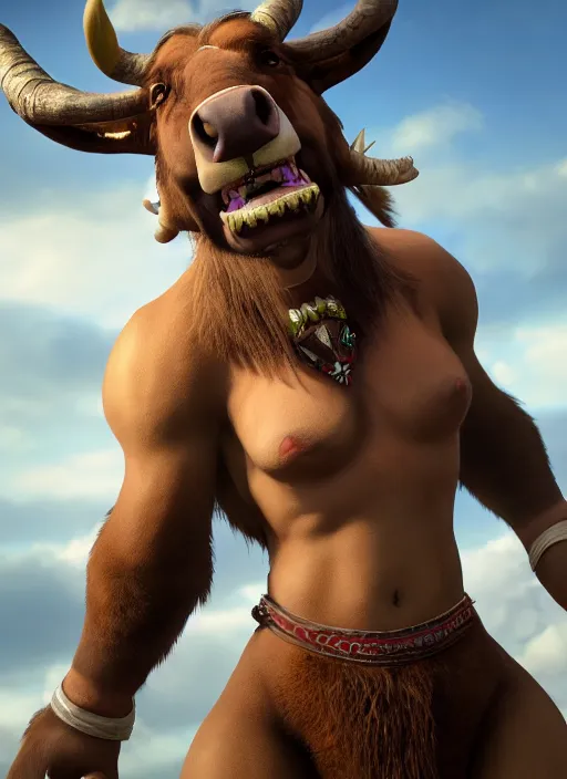 Image similar to smile tauren, photo realistic, cinematic, 4 k