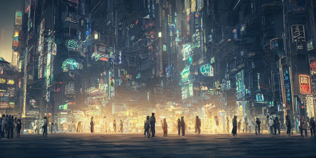 Prompt: Photorealistic cyberpunk mosque in crowded Tokyo night. Hyperdetailed photorealism, UHD, amazing depth, glowing rich colors, golden ration, 3D octane cycle unreal engine 5, 3d shading, cinematic lighting, artstation concept art
