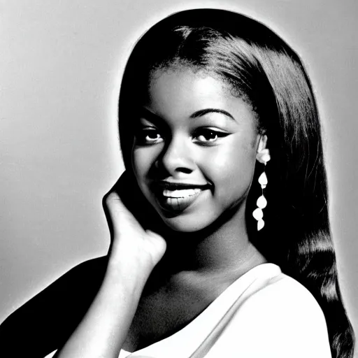 Image similar to black and white photo of a beautiful and elegant 1 9 6 5 young black actress