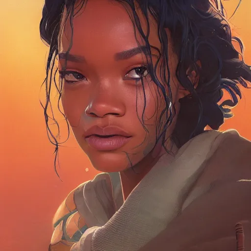 Image similar to star wars with lord Rihanna profile picture by Greg Rutkowski, intricate details, futuristic, volumetric lights, streetwear, studio ghibli, Organic Painting , Matte Painting, geometric shapes, hard edges, trending on the artstation, fantasy LUT, realistic by Sachin Teng + Martin Grip + Moebius + Patrick Gleason, smooth, sharp focus, illustration, art by John Collier and Albert Aublet and Krenz Cushart and Artem Demura and Alphonse Mucha, techwear, Industrial Scifi, detailed illustration, character portrait,