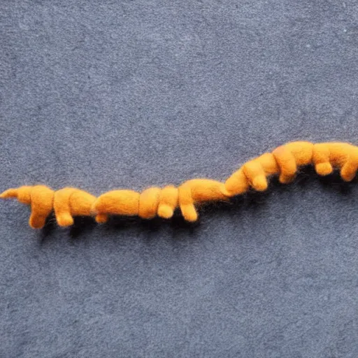 Prompt: photo of a needle - felted human centipede