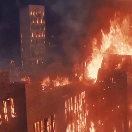 Image similar to Live Action Still of Jerma in The Towering Inferno, real life, hyperrealistic, ultra realistic, realistic, highly detailed, epic, HD quality, 8k resolution, body and headshot, film still