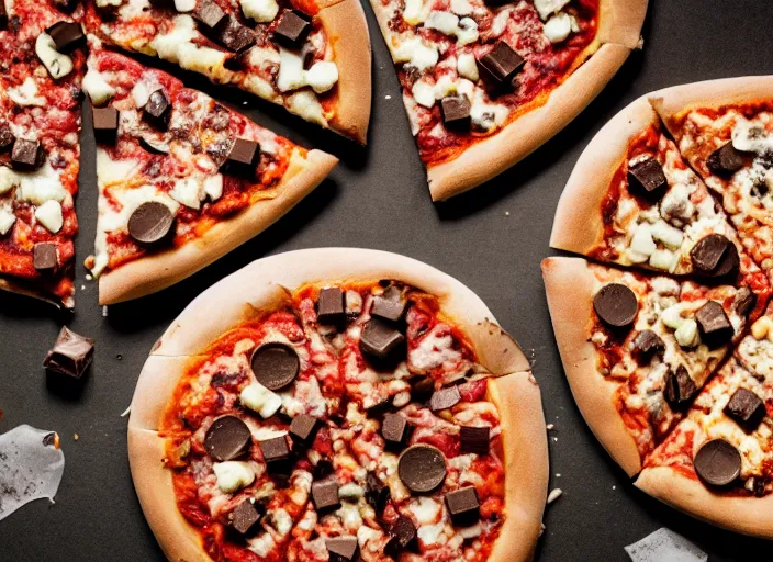 Image similar to mouthwatering New York pizza with pieces of chocolate on, food photography