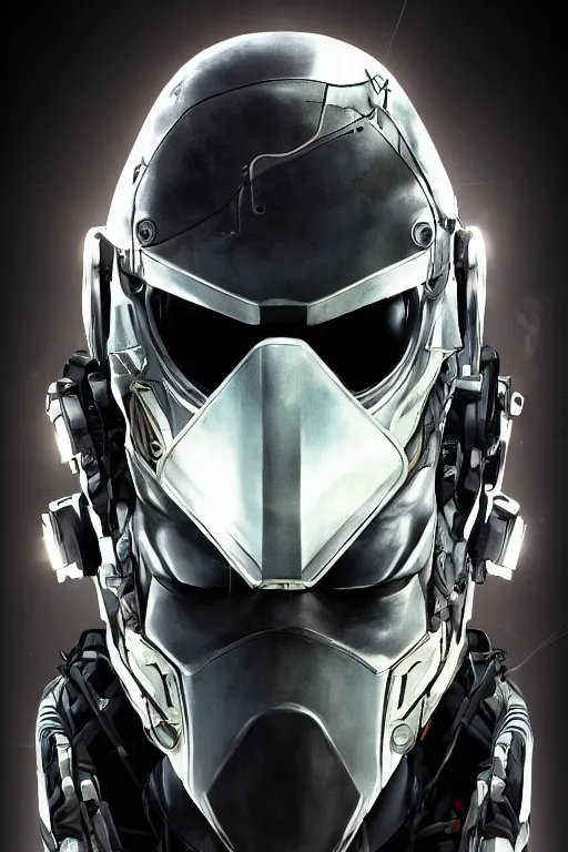 Image similar to cyber cyborg ninja mask helmet metal gear solid artic suit swat commando, global illumination ray tracing hdr fanart arstation by sung choi and eric pfeiffer and gabriel garza and casper konefal, a spectacular view cinematic rays of sunlight comic book illustration, by john kirby