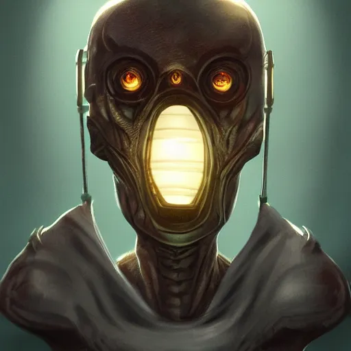 Image similar to the alien with the lantern head, replaced, artstation