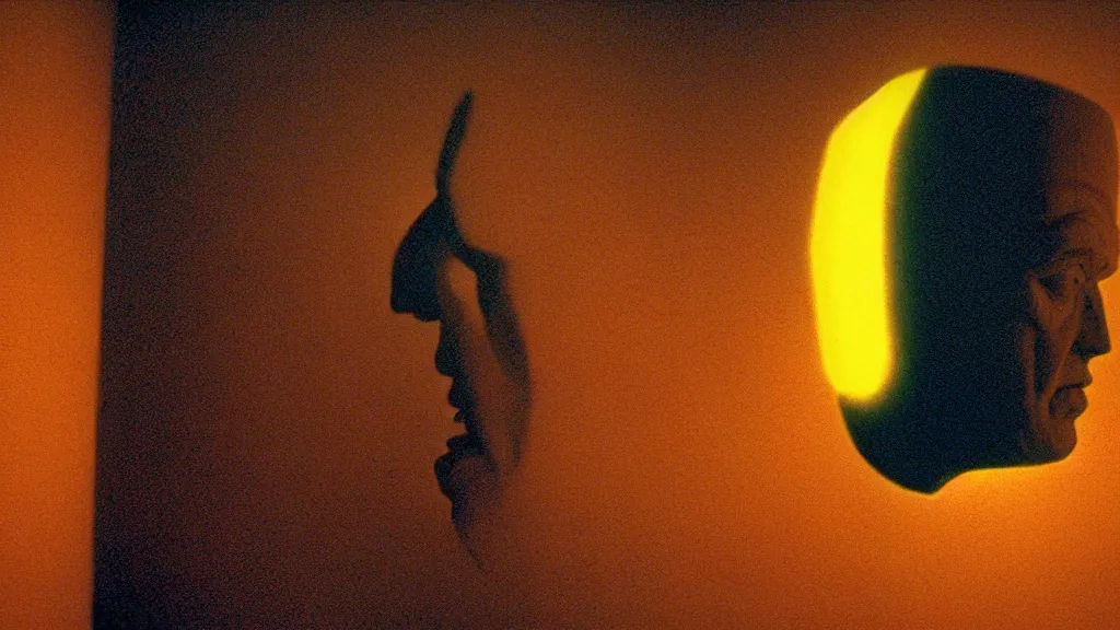 Image similar to the bright glowing head of a preacher in church, film still from the movie directed by denis villeneuve and david cronenberg with art direction by zdzisław beksinski and dr. seuss