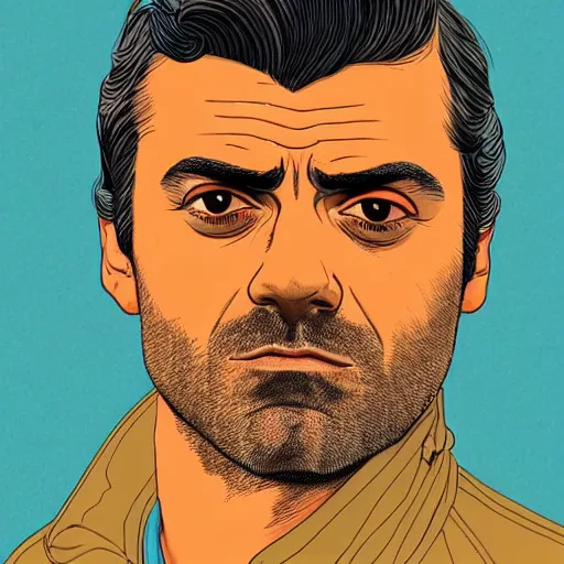 Image similar to oscar isaac retro minimalist portrait by moebius, detailed illustration, crisp lines, jean giraud moebius comic illustration, 8 k