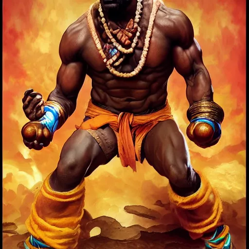 Image similar to kevin hart as dhalsim from street fighter, 4 k, ultra realistic, detailed focused art by artgerm and greg rutkowski and alphonse mucha