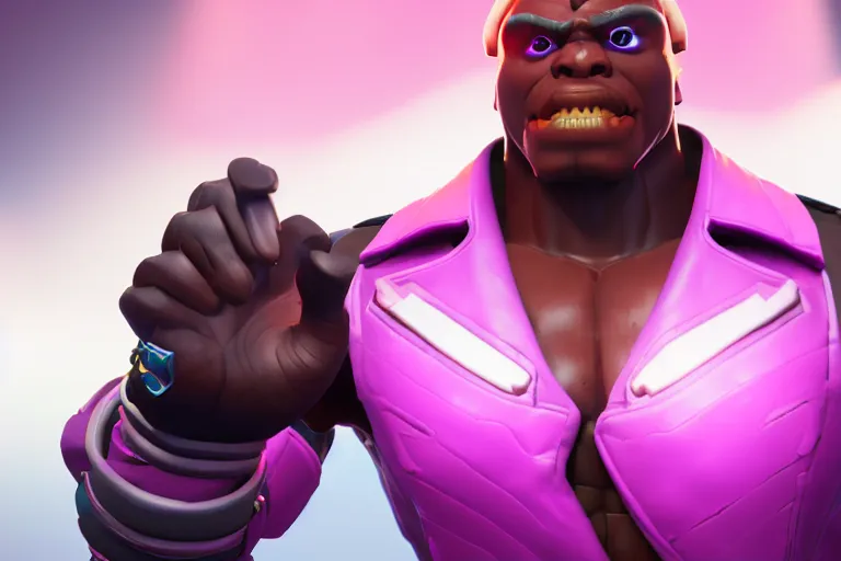 Image similar to doomfist, pink blazer, overwatch game, digital art, high detailed, unreal engine, artstation, 3 d render