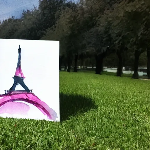 Image similar to a rabbit smiling in front of the eiffel tower, realistic watercolour