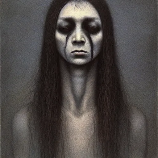 Prompt: half human half raven teen girl by Beksinski