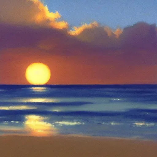 Prompt: a spot on the beach where i like to spend time thinking. by john avon, early evening, moon in the sky, trending on artstation