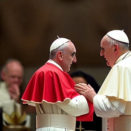 Image similar to the pope giving out communion to a fascist, 8k