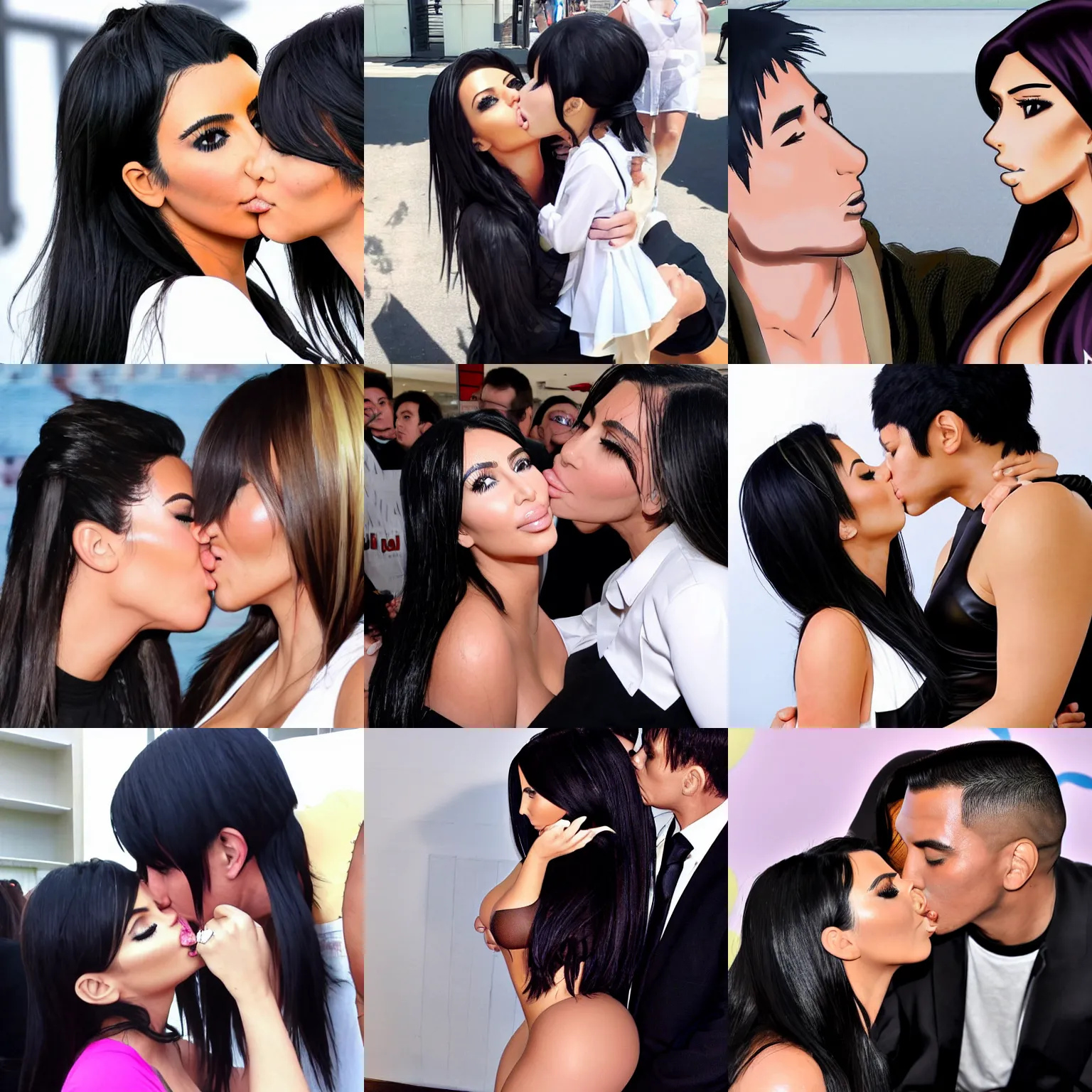 Prompt: kim kardashian kissing anime girl