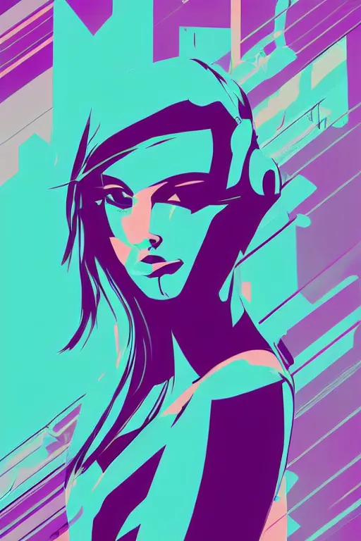 Image similar to vector style the abstract painting of an image of a lady artistic flat illustration, cyber punk minimal figure art, soft colors mono chromatic, art in the style of Bryen Frost