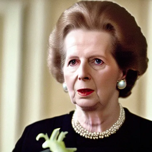 Prompt: A movie still of Margaret Thatcher in The Shining