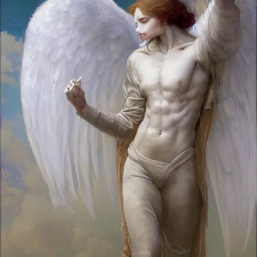 Image similar to epic masterpiece full body portrait a ghost haunting a beautiful angel, by Edgar Maxence and Ross Tran and Michael Whelan