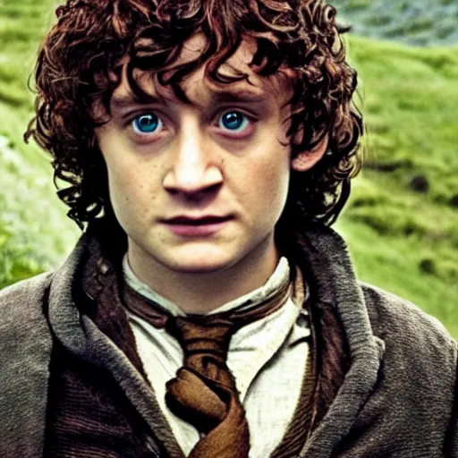 Prompt: still of frodo baggins in a harry potter movie