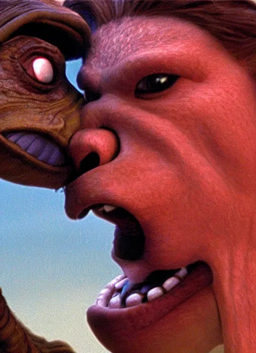 Prompt: Jar-Jar Binks passionately kissing Anakin Skywalker