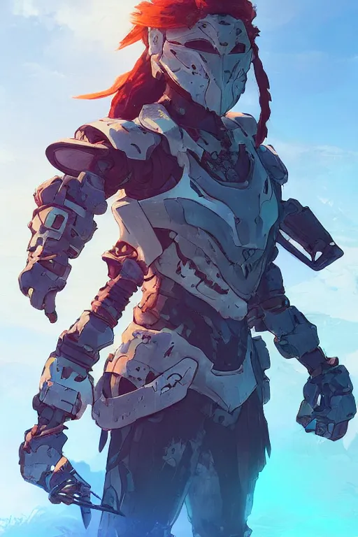 Image similar to combination suit armor aloy horizon forbidden west horizon zero dawn robot ninja mask helmet backpack tribal, art gta 5 comics, official fanart behance hd artstation by jesper ejsing, by rhads, makoto shinkai and lois van baarle, ilya kuvshinov, ossdraws radiating a glowing aura cgi rtx 2 0 2 2