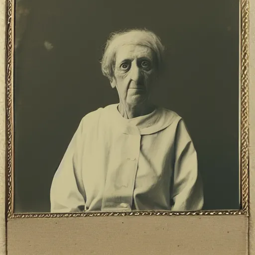 Image similar to photo portrait of a old female medical doctor photo by Diane Arbus and Louis Daguerre