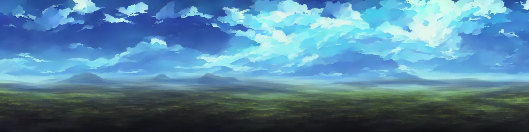 Prompt: panorama view of the sky. matte painting, anime, studio ghibli. professional digital painting, artstation, concept art, smooth, beautiful, cinematic. no mountains and trees.