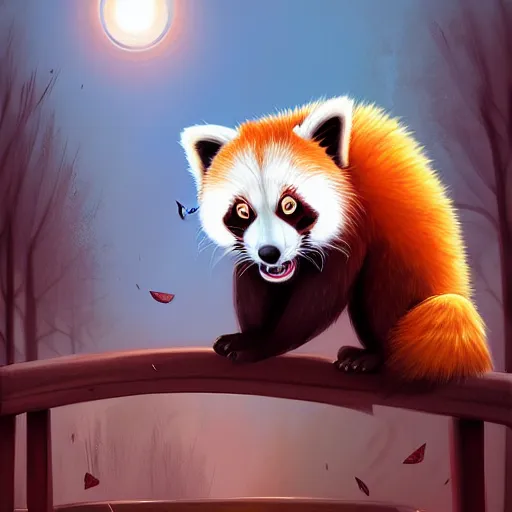 Image similar to beautiful red panda on a bridge by Cyril Rolando