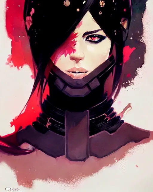 Image similar to a ultradetailed beautiful painting of a stylish woman wearing black armor, by conrad roset, greg rutkowski and makoto shinkai trending on artstation