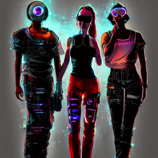 Image similar to portrait of three cyberpunk gang members