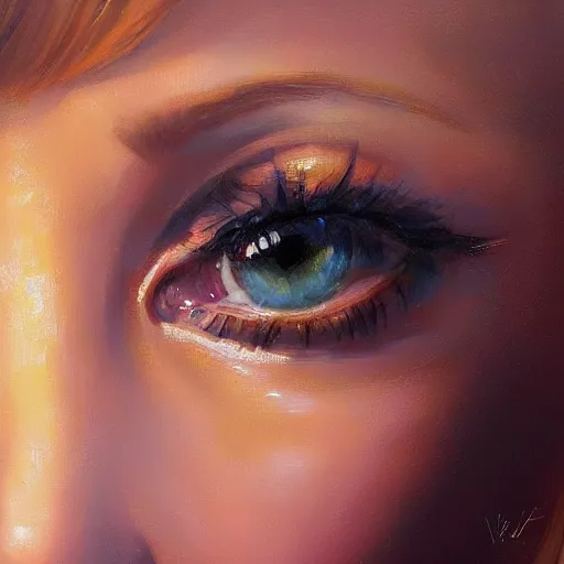 Image similar to extreme close - up of a beautiful woman's face, morning, highly detailed, ultrarealistic oil painting, vladimir volegov, artstation