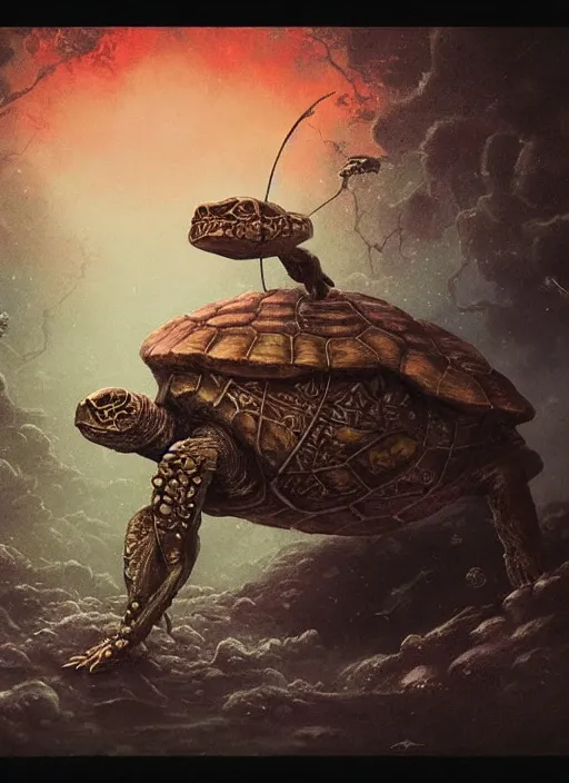 Prompt: the mock turtle, death tarot card, highly detailed, cinematic, 8 k, by megan duncanson, benjamin lacombe, adrian borda, stanley artgermm, tom bagshaw, craig mullins, carne griffiths, ayami kojima, beksinski, giger, trending on deviantart, hyper detailed, horror, full of colour