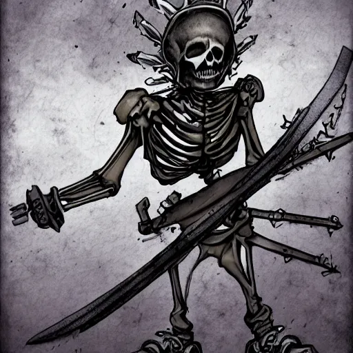 Prompt: A Skeleton King holding a chainsaw. comic concept illustration. colorized. HD. 16k resolution HD HDR