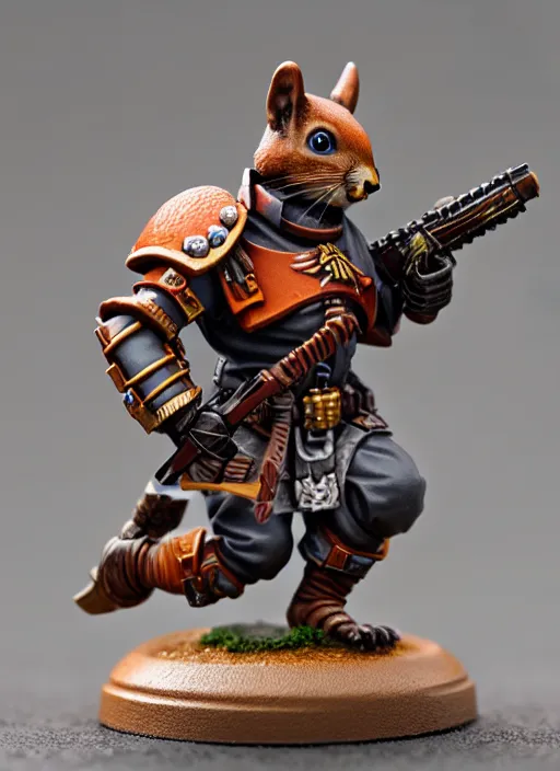 Image similar to 8 0 mm resin detailed miniature of a warhammer 4 0 k anthropomorphized squirrel warrior, product introduction photos, 4 k, full body,