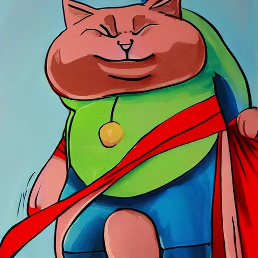 Image similar to fat cat superhero, detailed painting