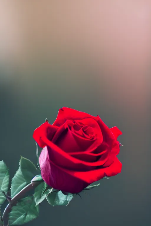 Prompt: a realistic photo of a dark-red rose, Romantic, dark background, lit by morning light, beautiful photo