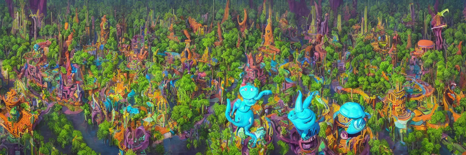 Prompt: a beautiful painting of a towering surreal aaahh!!! real monsters park by james gurney and beeple | seen from above | establishing shot | unreal engine :. 3 | es