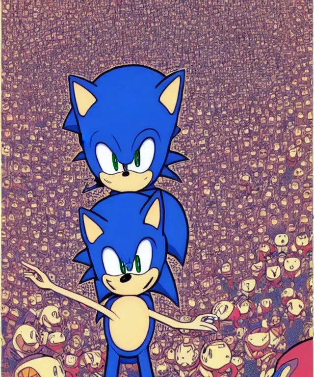 Image similar to sonic the hedgehog illustration, art by shintaro kago and victo ngai