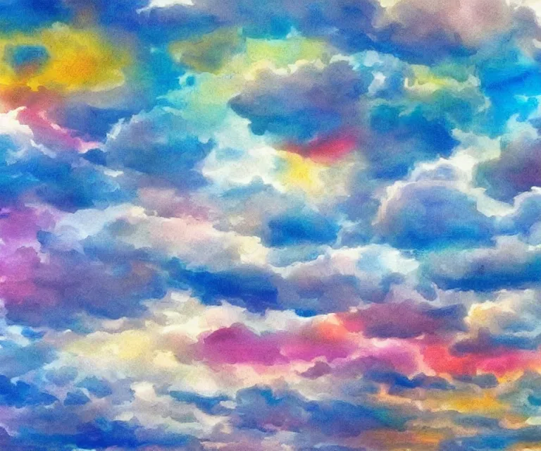 Prompt: clouds, water painting, colorful