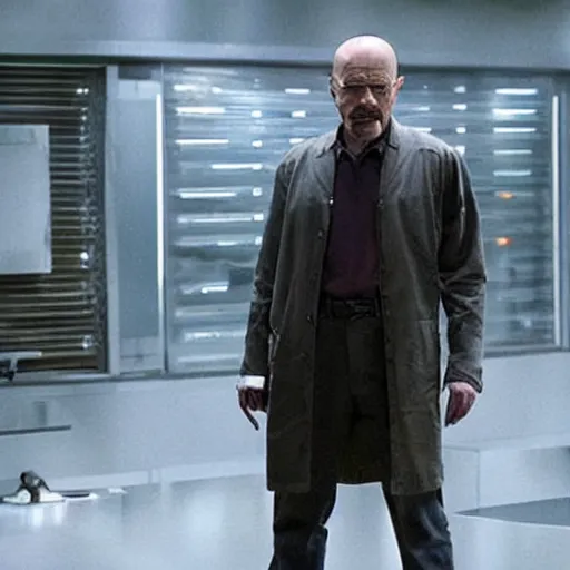 Prompt: Walter White casted in Marvel avengers, film still