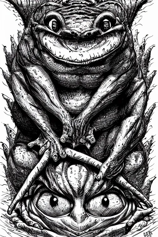 Image similar to toad goblin, symmetrical, highly detailed, digital art, sharp focus, trending on art station, kentaro miura manga art style