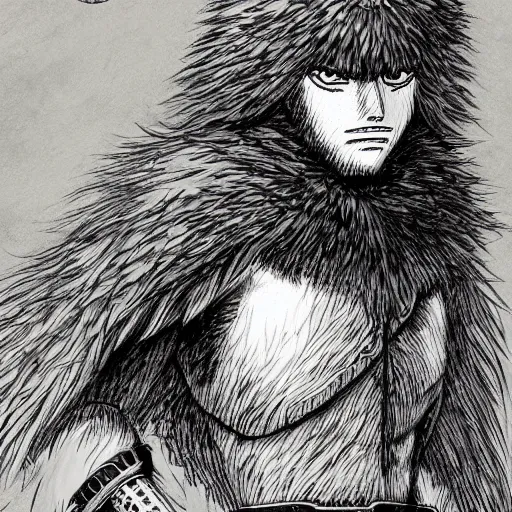 Image similar to a dressed beautiful furry, artstation hq, stylized, sharp focus, concept art, page from berserk series, created by kentaro miura